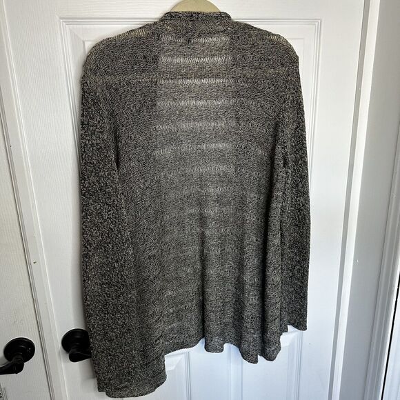Eileen Fisher System Black White Linen Wool Open Front Cardigan Large - Picture 6 of 9